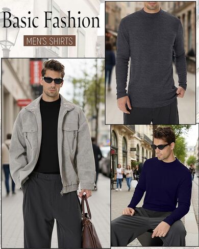 Riyiper 3 Pack Men's Mock Neck Shirts, Long Sleeve Slim Fit Turtleneck Tops Lightweight Basic Pullover Casual Knit Sweaters in Kuwait