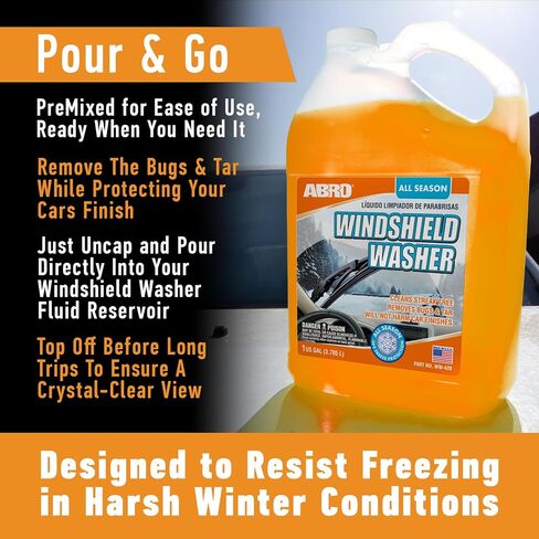 ABRO Windshield Washer Ready to Use Formula - 1 Gallon, Pre-Mixed, Delivers Streak-Free Cleanliness, Removes Bugs & Tar in Saudi Arabia