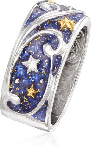 Ross-Simons Glittery Blue Enamel Celestial Ring in 2-Tone Sterling Silver in Saudi Arabia