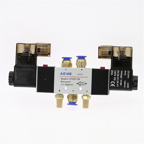 4V220-08 1/8 "1/4" مزدوج لفائف الهواء صمام الملف اللولبي الهوائي 5 طريقة 2 موقف DC12V DC24V AC110V AC220V مع التجهيزات كاتم الصوت (4V220-08، DC24V) in Saudi Arabia
