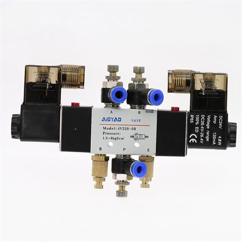 4V220-08 1/8 "1/4" مزدوج لفائف الهواء صمام الملف اللولبي الهوائي 5 طريقة 2 موقف DC12V DC24V AC110V AC220V مع التجهيزات كاتم الصوت (4V220-08، DC24V) in Saudi Arabia