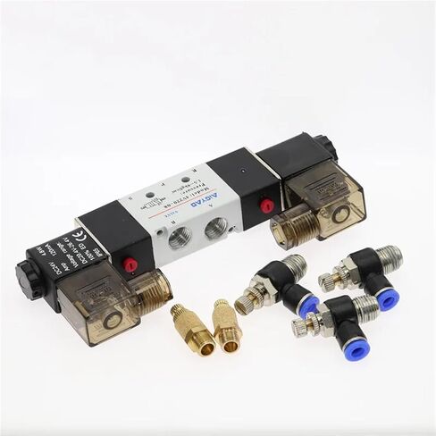 4V220-08 1/8 "1/4" مزدوج لفائف الهواء صمام الملف اللولبي الهوائي 5 طريقة 2 موقف DC12V DC24V AC110V AC220V مع التجهيزات كاتم الصوت (4V220-08، DC24V) in Saudi Arabia