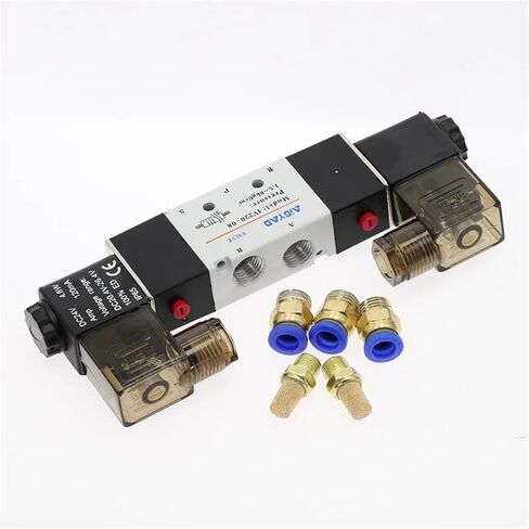 4V220-08 1/8 "1/4" مزدوج لفائف الهواء صمام الملف اللولبي الهوائي 5 طريقة 2 موقف DC12V DC24V AC110V AC220V مع التجهيزات كاتم الصوت (4V220-08، DC24V) in Saudi Arabia
