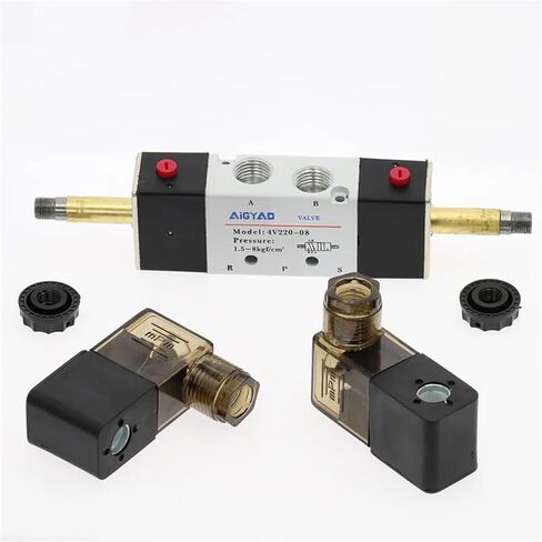 4V220-08 1/8 "1/4" مزدوج لفائف الهواء صمام الملف اللولبي الهوائي 5 طريقة 2 موقف DC12V DC24V AC110V AC220V مع التجهيزات كاتم الصوت (4V220-08، DC24V) in Saudi Arabia