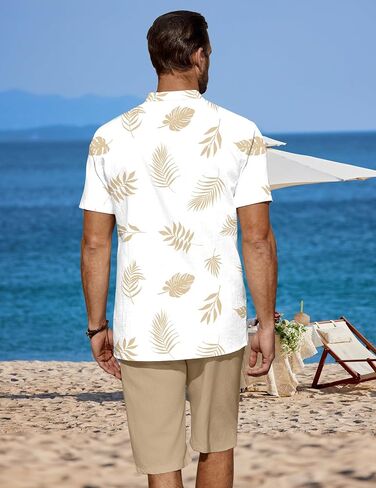 COOFANDY Men's 2 Pieces Linen Set Casual Henley Shirts Short Sleeve Beach Yoga Shorts Summer Pants Outfits in Saudi Arabia