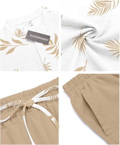 COOFANDY Men's 2 Pieces Linen Set Casual Henley Shirts Short Sleeve Beach Yoga Shorts Summer Pants Outfits in Saudi Arabia
