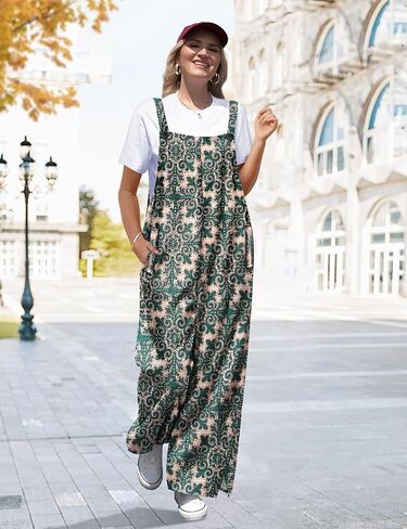 YESNO Jumpsuits for Women Casual Fall Boho Floral Overalls Side Slit Wide Leg Pants Outfit with Pockets PL2 in Saudi Arabia