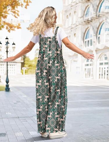 YESNO Jumpsuits for Women Casual Fall Boho Floral Overalls Side Slit Wide Leg Pants Outfit with Pockets PL2 in Saudi Arabia