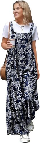 YESNO Jumpsuits for Women Casual Fall Boho Floral Overalls Side Slit Wide Leg Pants Outfit with Pockets PL2 in Saudi Arabia