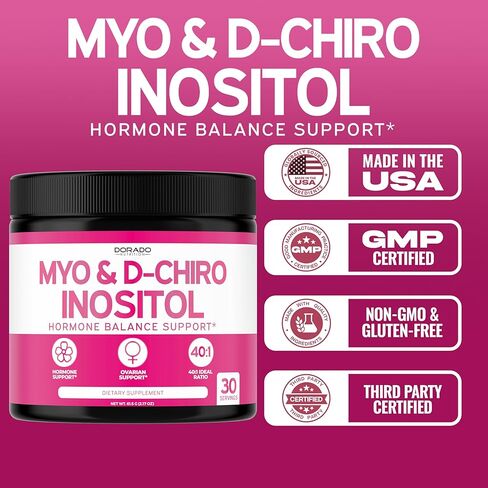 Myo-Inositol & D-Chiro Inositol Supplement (120 Capsules, 2050mg Per Serving Ideal 40:1 Ratio Myo Inositol) For Hormone Balance for Women & Ovarian Health - Third Party Tested, Vegan & USA Made in Saudi Arabia