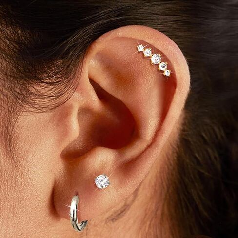 Incaton 20G Single 12Pcs Gold Flat Back Stud Cartilage Hoop Earrings for Women Hypoallergenic Surgical Steel Studs Hoops Earring Set Daith Tragus Conch Helix Piercing Jewelry FlatBack Stud Earrings in Saudi Arabia