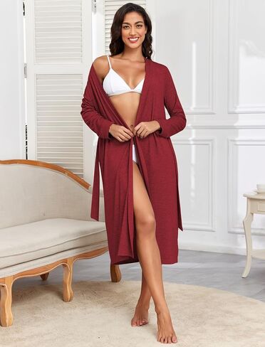 ZAFUL رداء نسائي ناعم وخفيف الوزن وطويل من نسيج كيمونو ورقبة على شكل حرف V ملابس نوم غير رسمية in Saudi Arabia
