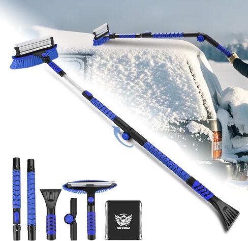 62.4" Foldable Snow Brush and Ice Scrapers for Car Windshield, Adjustable Snow Brush, Extendable Snow Removal Tool with Non-Slip Foam Grip, 180° Pivoting Snow Brush for Car, SUV, Truck in Kuwait