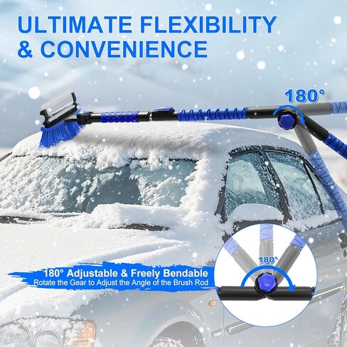 62.4" Foldable Snow Brush and Ice Scrapers for Car Windshield, Adjustable Snow Brush, Extendable Snow Removal Tool with Non-Slip Foam Grip, 180° Pivoting Snow Brush for Car, SUV, Truck in Kuwait