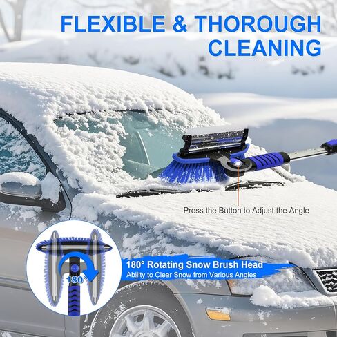 62.4" Foldable Snow Brush and Ice Scrapers for Car Windshield, Adjustable Snow Brush, Extendable Snow Removal Tool with Non-Slip Foam Grip, 180° Pivoting Snow Brush for Car, SUV, Truck in Kuwait