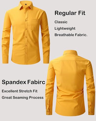 Men's Long Sleeve Dress Shirts Regular Fit and Wrinkle-resistant Stretch Button Down Shirt with Pocket in Saudi Arabia
