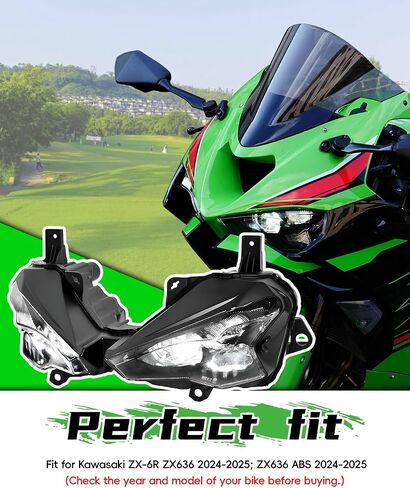 مصباح أمامي LED للنينجا 500 ZX-6R 24-25، مصباح أمامي LED متكامل للرأس مع شعاع DRL عالي منخفض لملحقات Kawasaki Ninja 500 SE ZX-6R 636 2024-2025 in Saudi Arabia