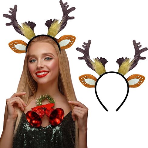 M&G House Halloween Deer Antlers Headband Adult Kids Fawn Horn Costume Reindeer Antlers Headband Costume Christmas Easter Party Plush Deer Headbands for Women Adults Kids in Saudi Arabia