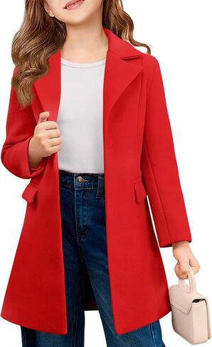 Haloumoning Girls Dress Coat Kids Single-Button Lapel Wool Blend Long Winter Jackets with Pockets 5-14 Years in Saudi Arabia