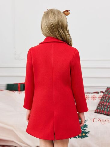 Haloumoning Girls Dress Coat Kids Single-Button Lapel Wool Blend Long Winter Jackets with Pockets 5-14 Years in Saudi Arabia
