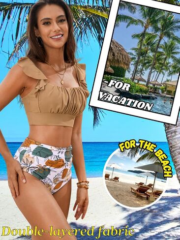 Women's 3 Piece Swimsuits, High Waisted Bikini Set with Floral Long Sarong Bathing Suit, Beach Vacation Pool Party in Saudi Arabia