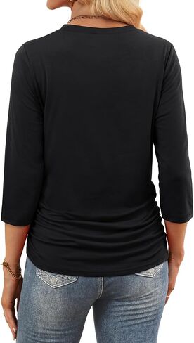 WIHOLL حريمي 3/4 طول كم بلايز Crewneck Ruched قمصان صيفية أعمال ملابس غير رسمية بلوزات خريف موضة ملابس in Kuwait