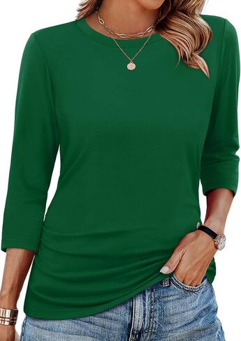 WIHOLL حريمي 3/4 طول كم بلايز Crewneck Ruched قمصان صيفية أعمال ملابس غير رسمية بلوزات خريف موضة ملابس in Kuwait