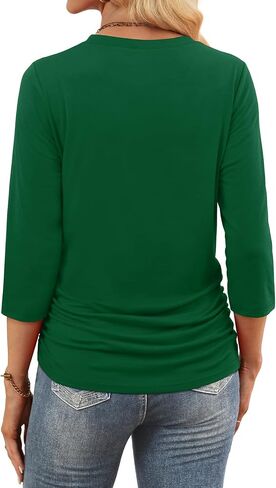 WIHOLL حريمي 3/4 طول كم بلايز Crewneck Ruched قمصان صيفية أعمال ملابس غير رسمية بلوزات خريف موضة ملابس in Kuwait