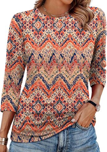 WIHOLL حريمي 3/4 طول كم بلايز Crewneck Ruched قمصان صيفية أعمال ملابس غير رسمية بلوزات خريف موضة ملابس in Kuwait