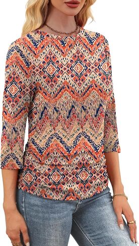 WIHOLL حريمي 3/4 طول كم بلايز Crewneck Ruched قمصان صيفية أعمال ملابس غير رسمية بلوزات خريف موضة ملابس in Kuwait