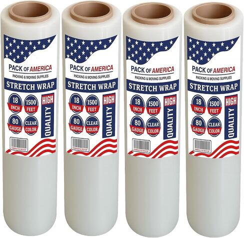 Stretch Film - 2 Roll Clear, 18" x 1500 Feet, 80 Gauge (20 Micron) Industrial Heavy Duty Plastic Shrink Wrap with Hand Saver for Packing, Shipping, Pallet, Moving Supplies in Saudi Arabia