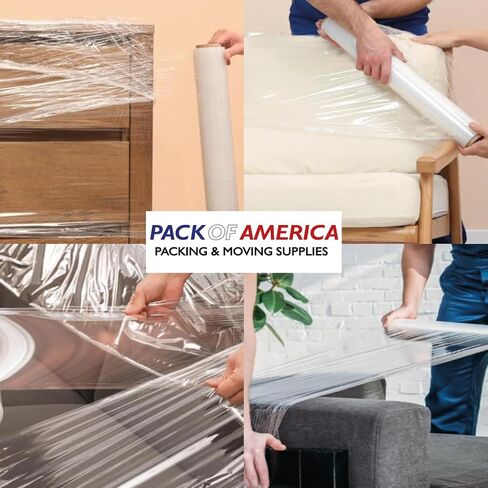 Stretch Film - 2 Roll Clear, 18" x 1500 Feet, 80 Gauge (20 Micron) Industrial Heavy Duty Plastic Shrink Wrap with Hand Saver for Packing, Shipping, Pallet, Moving Supplies in Saudi Arabia