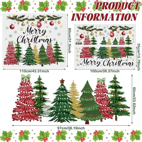 2 Pcs Large Christmas Tree Wall Decals Large Merry Christmas Watercolor Tree Wall Stickers Peel and Stick Removable Xmas Pine Tree Wall Decals for Bedroom Living Room Offices Home Decoration in Saudi Arabia