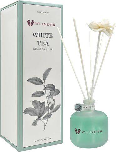 مجموعة ناشر القصب الفاخر (عود البرغموت) - معطر الغرف وموزع الروائح العلاجية للمنازل | زجاج 100 مل مع 5 أعواد روطان وروطان زهور | لا يدخن، خالي من السموم | يدوم حتى 35 يومًا in Kuwait