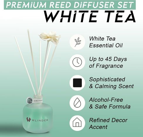 مجموعة ناشر القصب الفاخر (عود البرغموت) - معطر الغرف وموزع الروائح العلاجية للمنازل | زجاج 100 مل مع 5 أعواد روطان وروطان زهور | لا يدخن، خالي من السموم | يدوم حتى 35 يومًا in Kuwait