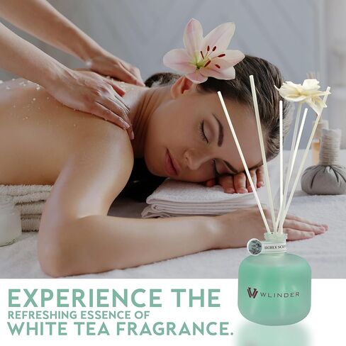 مجموعة ناشر القصب الفاخر (عود البرغموت) - معطر الغرف وموزع الروائح العلاجية للمنازل | زجاج 100 مل مع 5 أعواد روطان وروطان زهور | لا يدخن، خالي من السموم | يدوم حتى 35 يومًا in Kuwait