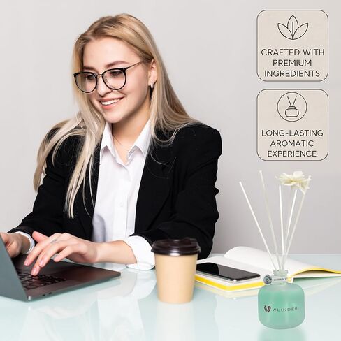 مجموعة ناشر القصب الفاخر (عود البرغموت) - معطر الغرف وموزع الروائح العلاجية للمنازل | زجاج 100 مل مع 5 أعواد روطان وروطان زهور | لا يدخن، خالي من السموم | يدوم حتى 35 يومًا in Kuwait