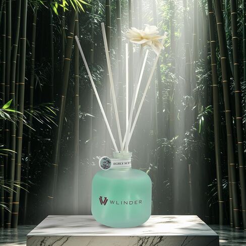 مجموعة ناشر القصب الفاخر (عود البرغموت) - معطر الغرف وموزع الروائح العلاجية للمنازل | زجاج 100 مل مع 5 أعواد روطان وروطان زهور | لا يدخن، خالي من السموم | يدوم حتى 35 يومًا in Kuwait