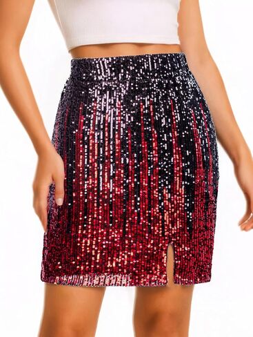 Sequin Skirt Sparkly High Waisted Stretchy Bodycon Mini Skirts Party Night Out Clubwear for Women in Saudi Arabia