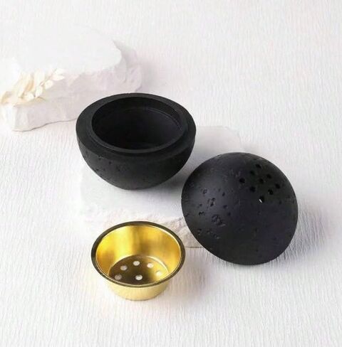 9 Holes Handmade Round Incense Resin Burner Holde, Minimalist Sphere Incense Frankincense Burner, Ravertine Incense Cone Holder for Yoga Meditation Spa Reading (Black) in Kuwait