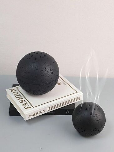 9 Holes Handmade Round Incense Resin Burner Holde, Minimalist Sphere Incense Frankincense Burner, Ravertine Incense Cone Holder for Yoga Meditation Spa Reading (Black) in Kuwait