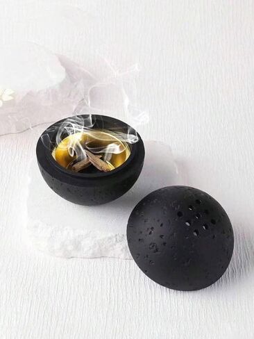 9 Holes Handmade Round Incense Resin Burner Holde, Minimalist Sphere Incense Frankincense Burner, Ravertine Incense Cone Holder for Yoga Meditation Spa Reading (Black) in Kuwait