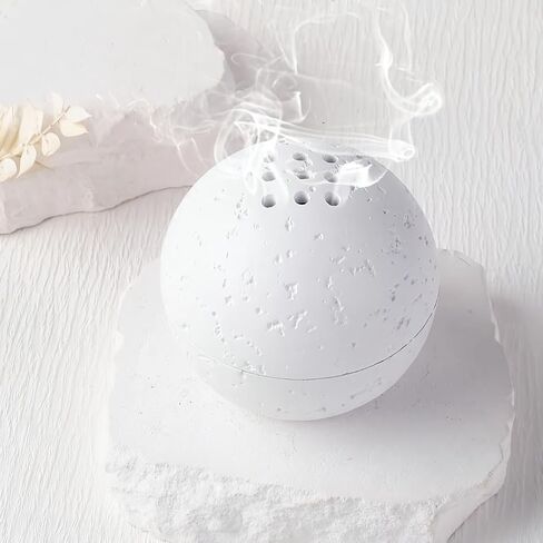 9 Holes Handmade Round Incense Resin Burner Holde, Minimalist Sphere Incense Frankincense Burner, Ravertine Incense Cone Holder for Yoga Meditation Spa Reading (Black) in Kuwait