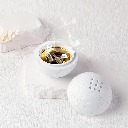 9 Holes Handmade Round Incense Resin Burner Holde, Minimalist Sphere Incense Frankincense Burner, Ravertine Incense Cone Holder for Yoga Meditation Spa Reading (Black) in Kuwait