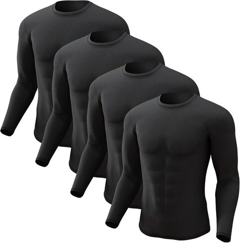 Men's Thermal Shirt 1/2/4 Pcs Fleece Lined Long Sleeve Tops Athletic Base Layer Long John Shirts for Men in Kuwait