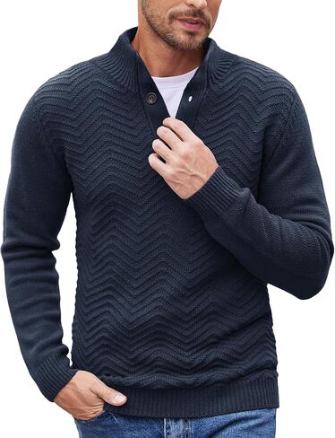 COOFANDY Mens Quarter Button Sweater Turtleneck Pullover Sweater Cable Knit Henley Mock Neck Sweater in Saudi Arabia