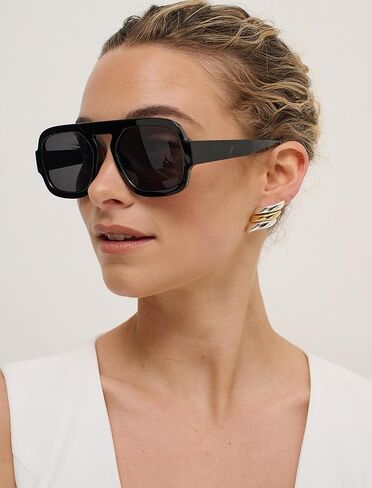 نظارات شمسية ريترو مربعة الشكل للنساء والرجال طراز السبعينيات بظلال عصرية مسطحة علوية للحماية من الأشعة فوق البنفسجية in Kuwait