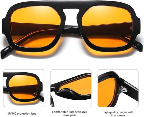 نظارات شمسية ريترو مربعة الشكل للنساء والرجال طراز السبعينيات بظلال عصرية مسطحة علوية للحماية من الأشعة فوق البنفسجية in Kuwait