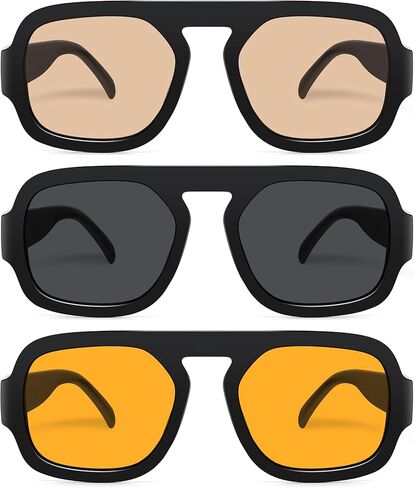 نظارات شمسية ريترو مربعة الشكل للنساء والرجال طراز السبعينيات بظلال عصرية مسطحة علوية للحماية من الأشعة فوق البنفسجية in Kuwait