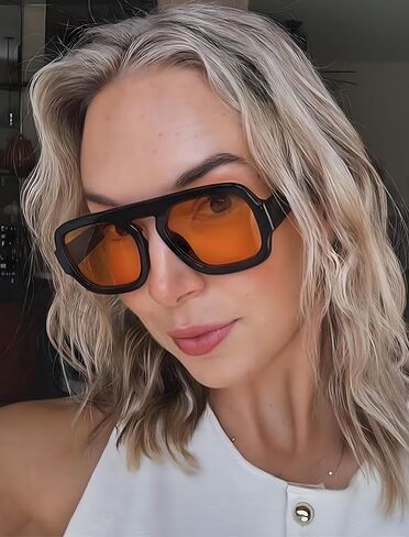 نظارات شمسية ريترو مربعة الشكل للنساء والرجال طراز السبعينيات بظلال عصرية مسطحة علوية للحماية من الأشعة فوق البنفسجية in Kuwait